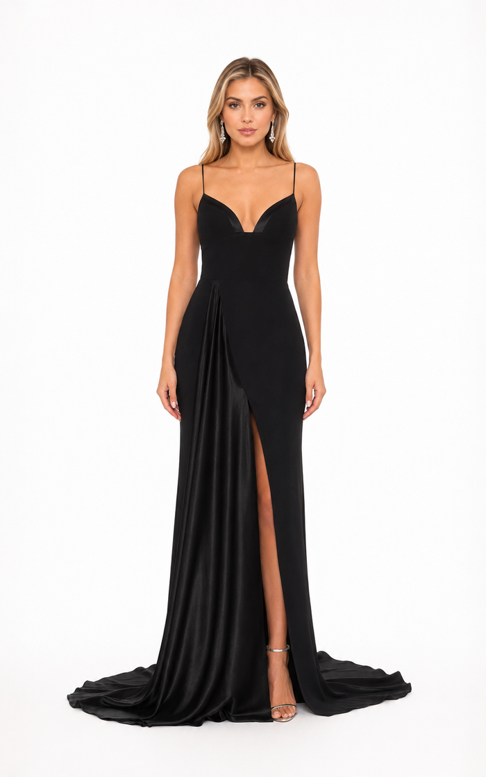 Black Sweetheart Slit Evening Gown – VELORA