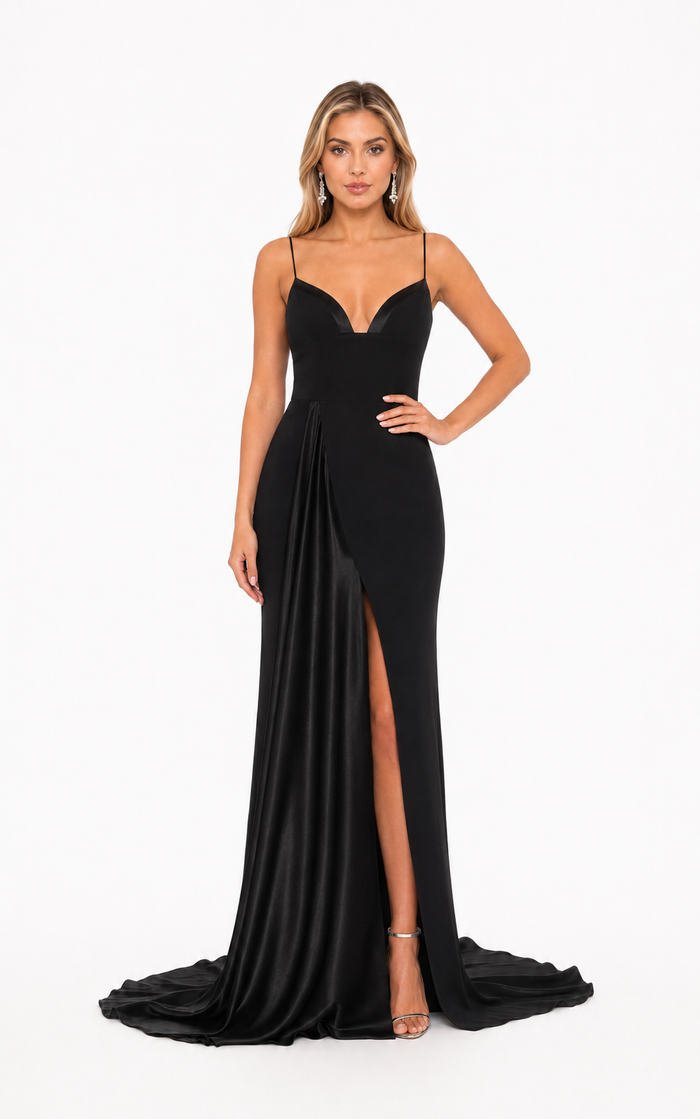 Black Sweetheart Slit Evening Gown – VELORA