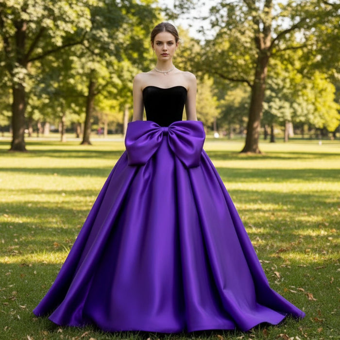 Black&Purple/Pink Formal Evening Dress Strapless Prom Gown - Rosymae