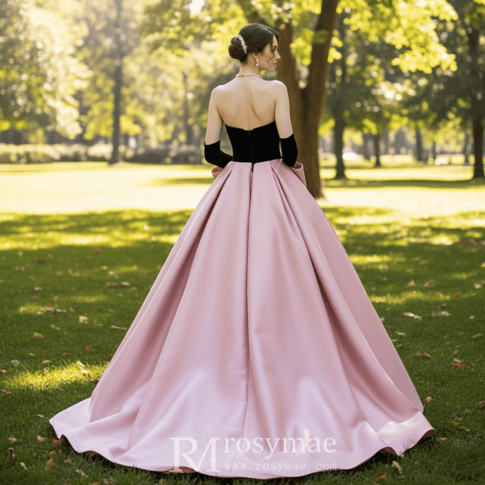 Black&Purple/Pink Formal Evening Dress Strapless Prom Gown - Rosymae