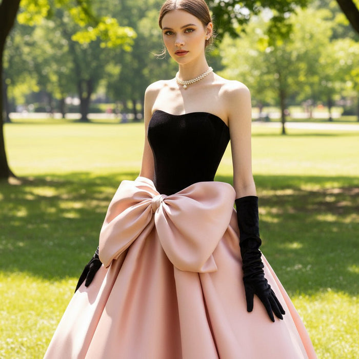 Black&Purple/Pink Formal Evening Dress Strapless Prom Gown - Rosymae