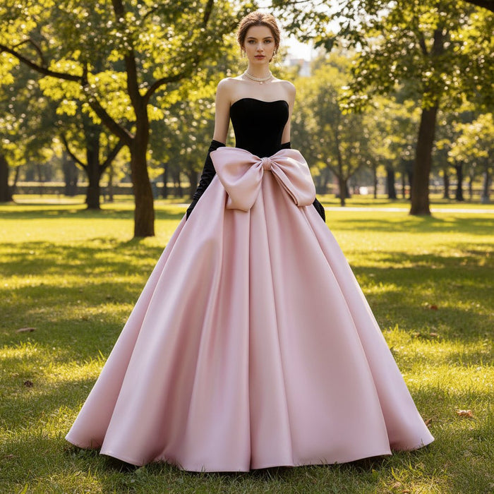 Black&Purple/Pink Formal Evening Dress Strapless Prom Gown - Rosymae