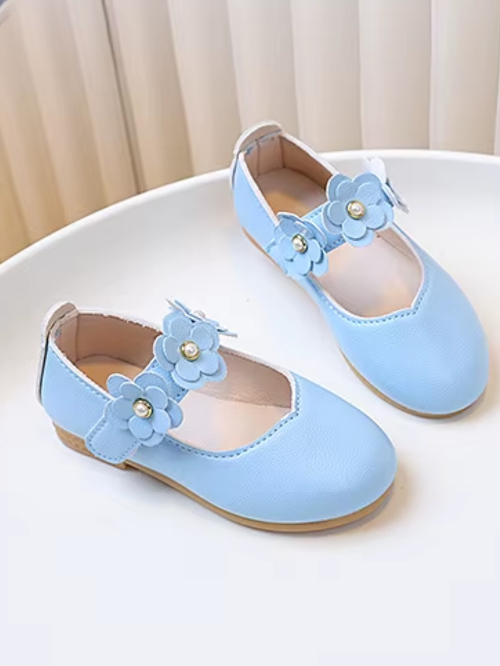 girls floral dress shoes colorful flats blue