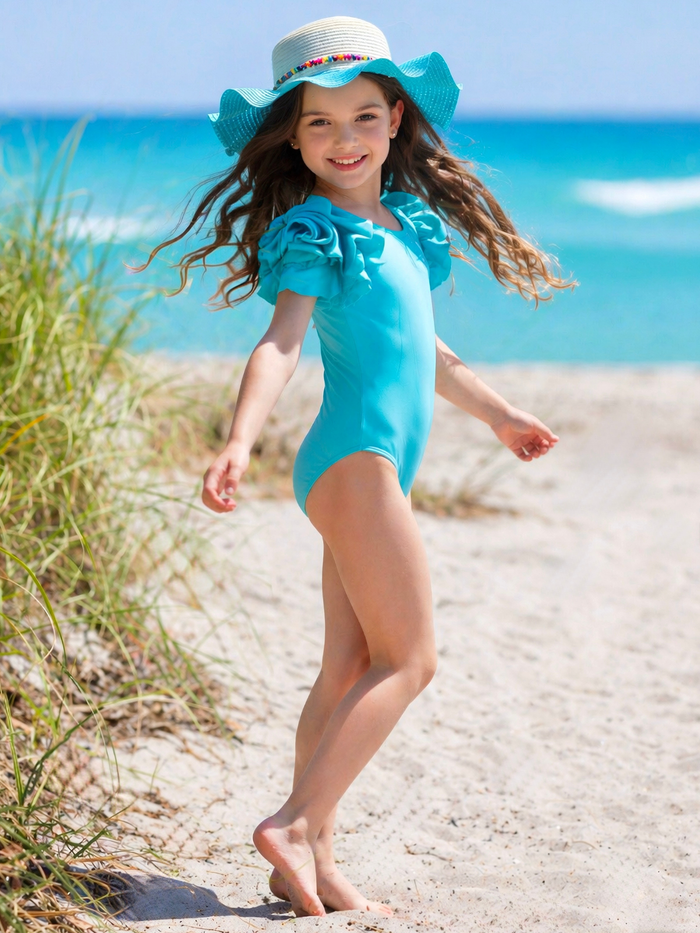 Blooming Rose Teal One Piece Swimsuit Mia Belle Girls