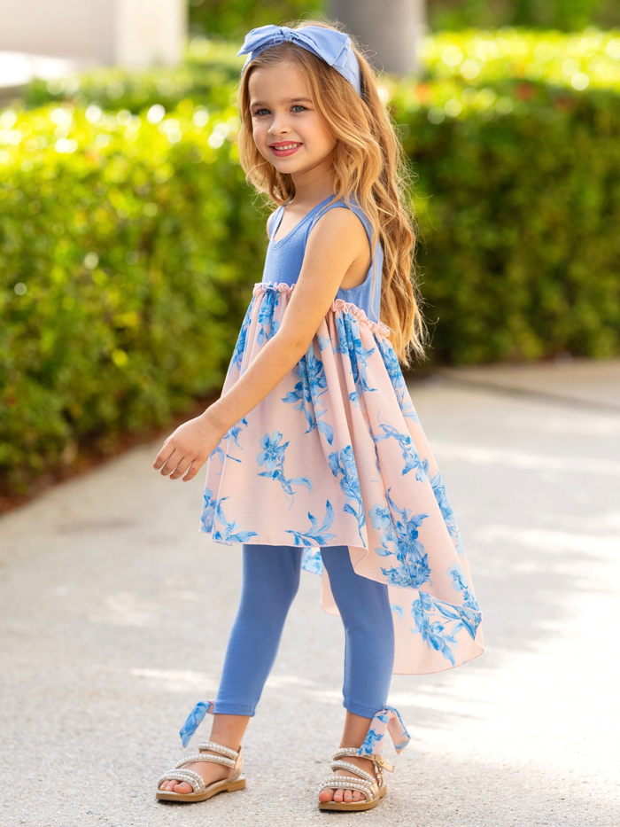 Blue Blossom High-Low Tunic and Legging Set