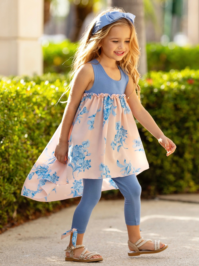 Blue Blossom High-Low Tunic and Legging Set