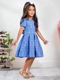 Blue Brocade Pleated Midi Dress by Kids Couture Mia Belle Girls