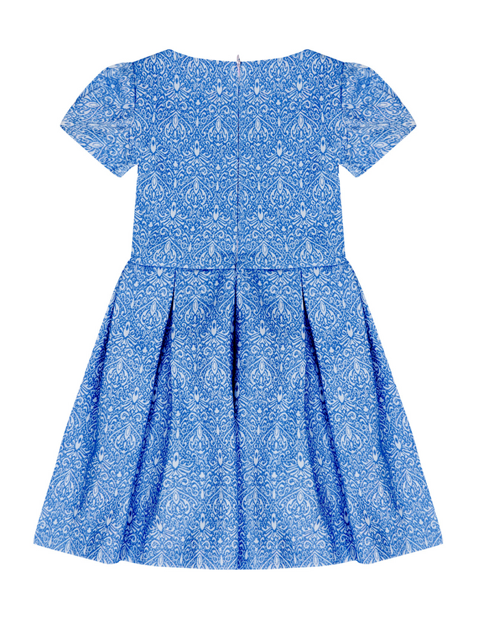 Kids Couture x Mia Belle Girls Blue Brocade Pleated Midi Dress