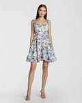 Blue Floral Square Neck Ruffled Cotton Mini Dress Mac Duggal