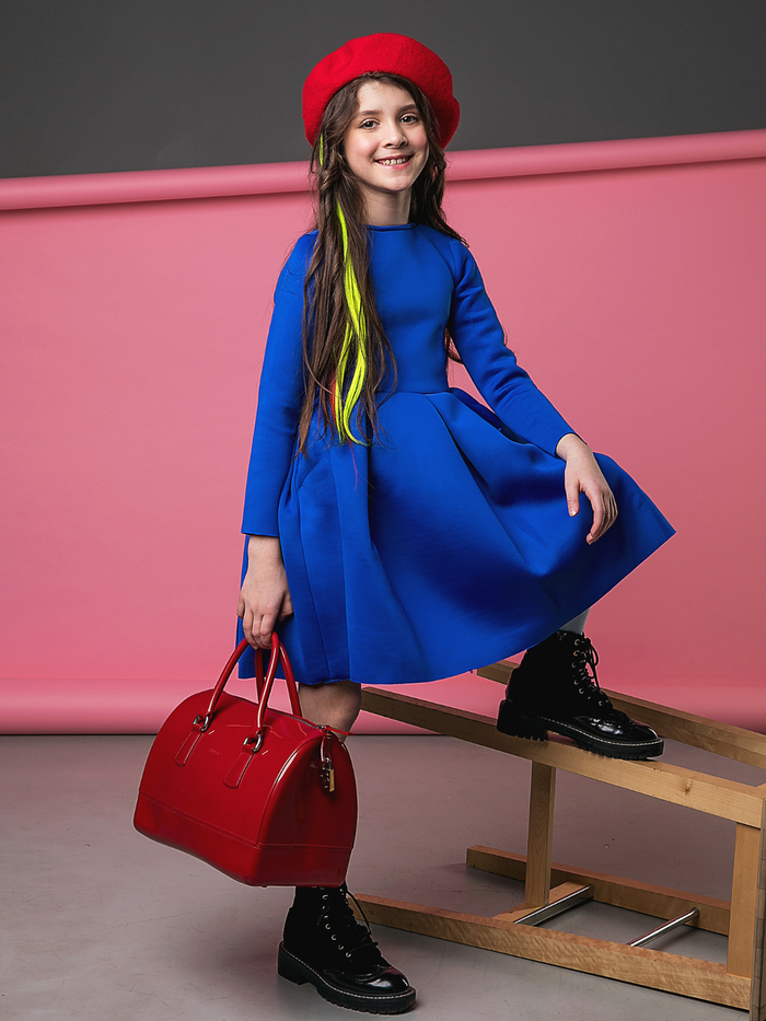 Blue Pleated Midi Dress by Kids Couture Mia Belle Girls