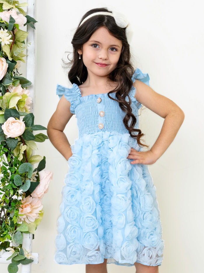 girls blue rosette tulle dress
