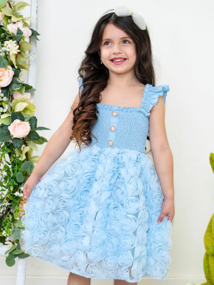 toddler blue tulle dress with pearl details