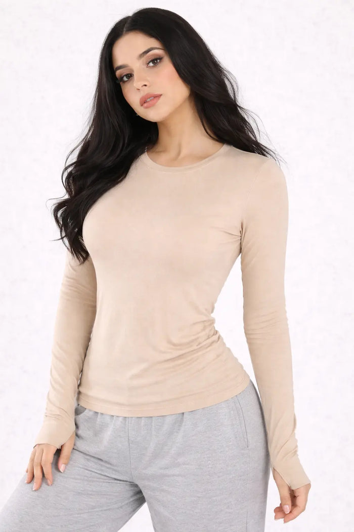 BLUEFICUS Women Cotton Blend Full Sleeve Crew Neck Top with Thumbhole Blueficus