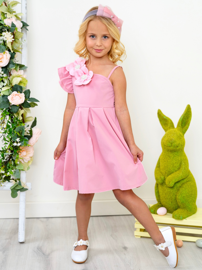 girls blush pink one shoulder dress