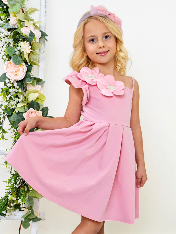 girls pink flower applique party dress