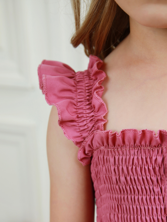 Kids pink party dress with smocked bodice