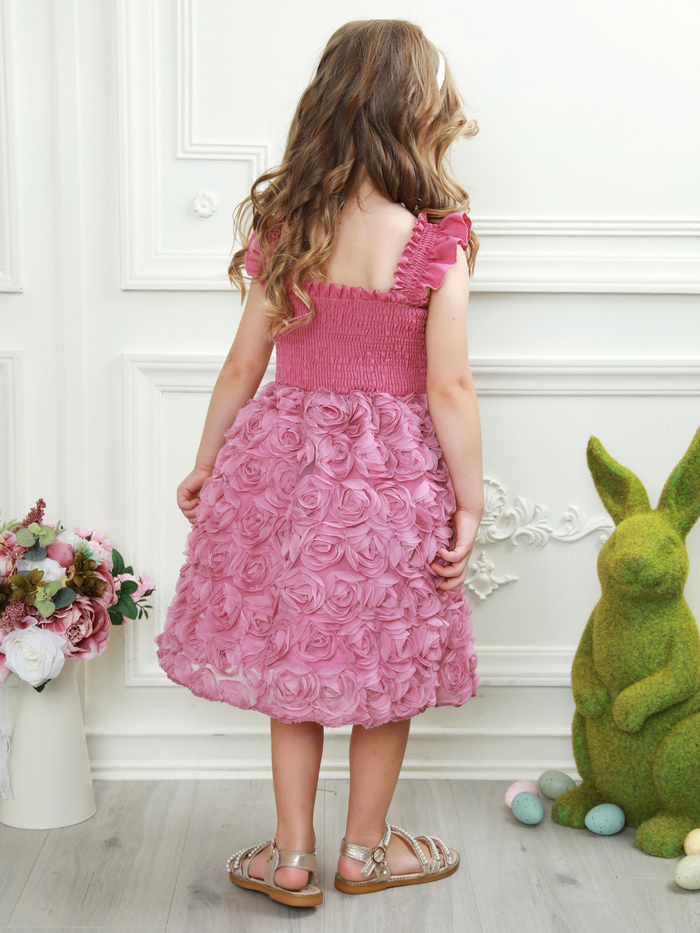 Girls party dress blush pink rosette details