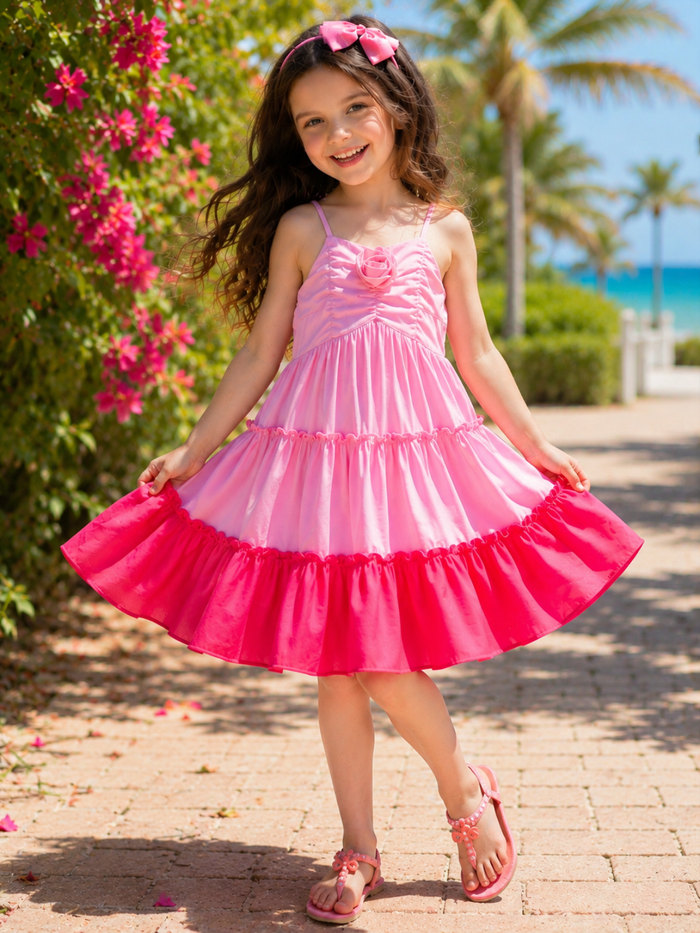 Blushing Pink Ombre Rosette Tiered Dress Mia Belle Girls