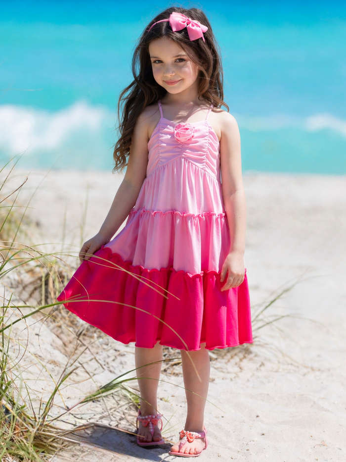 stylish girls summer dress pink ombre flowy design