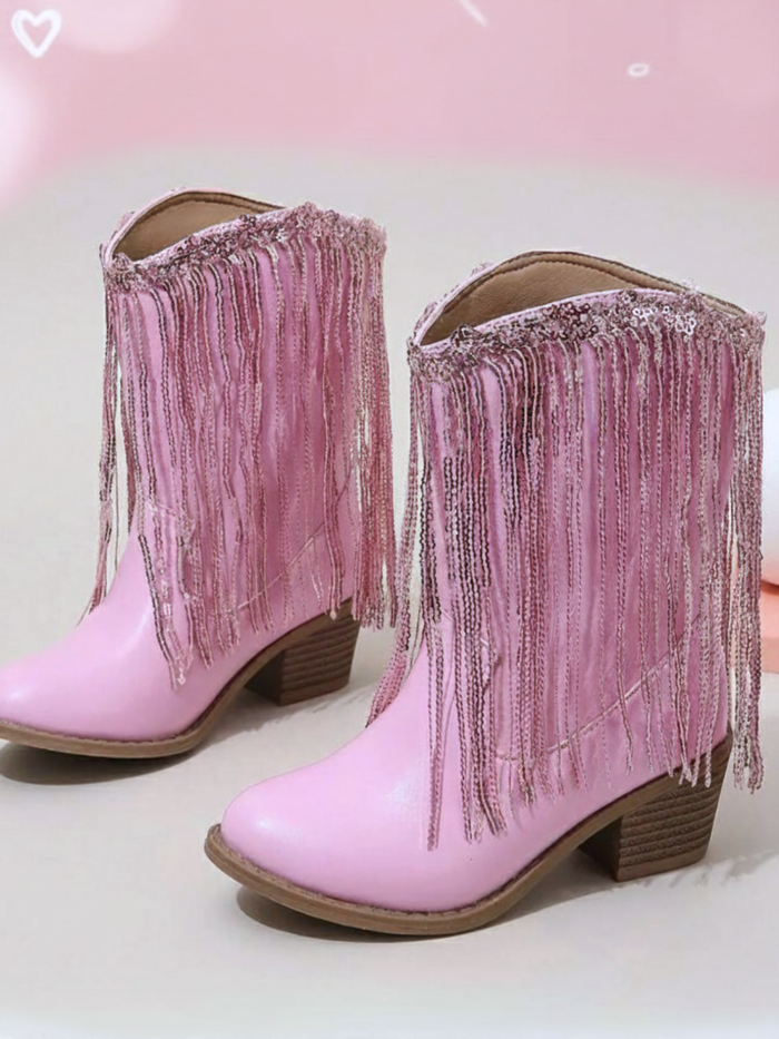 Blushing Rodeo Pink Fringe Cowboy Boots By Liv and Mia Mia Belle Girls