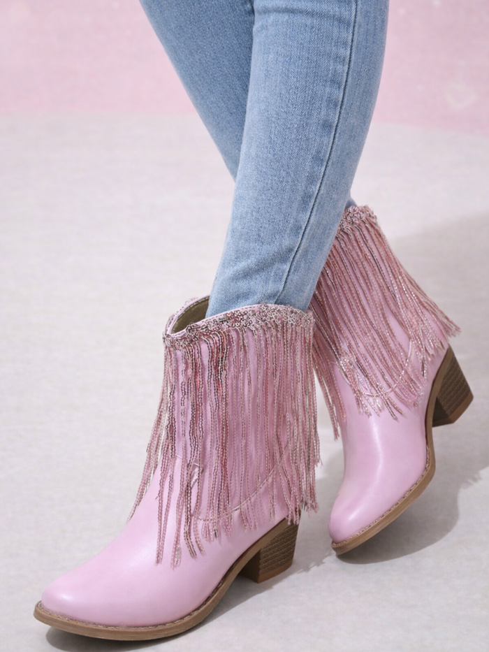 Blushing Rodeo Pink Fringe Cowboy Boots By Liv and Mia Mia Belle Girls