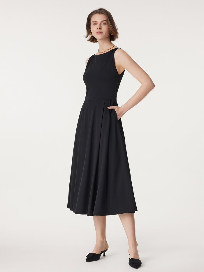 OGLmove Boatneck Bamboo Ponte Bra Midi Dress with Pockets