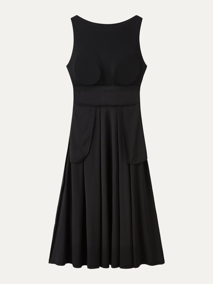 OGLmove Boatneck Bamboo Ponte Bra Midi Dress with Pockets