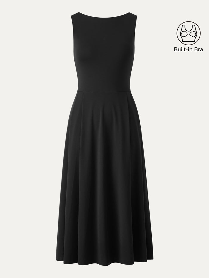 OGLmove Boatneck Bamboo Ponte Bra Midi Dress with Pockets