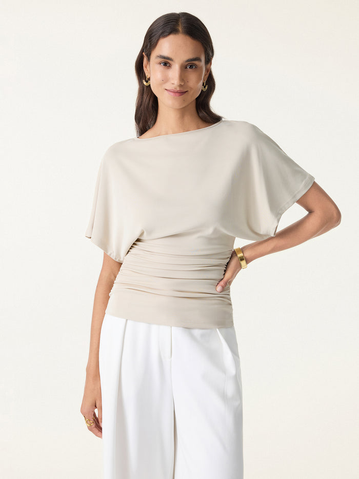 OGLmove Boatneck Batwing Sleeve Side Ruched Top Morning Mist XS
