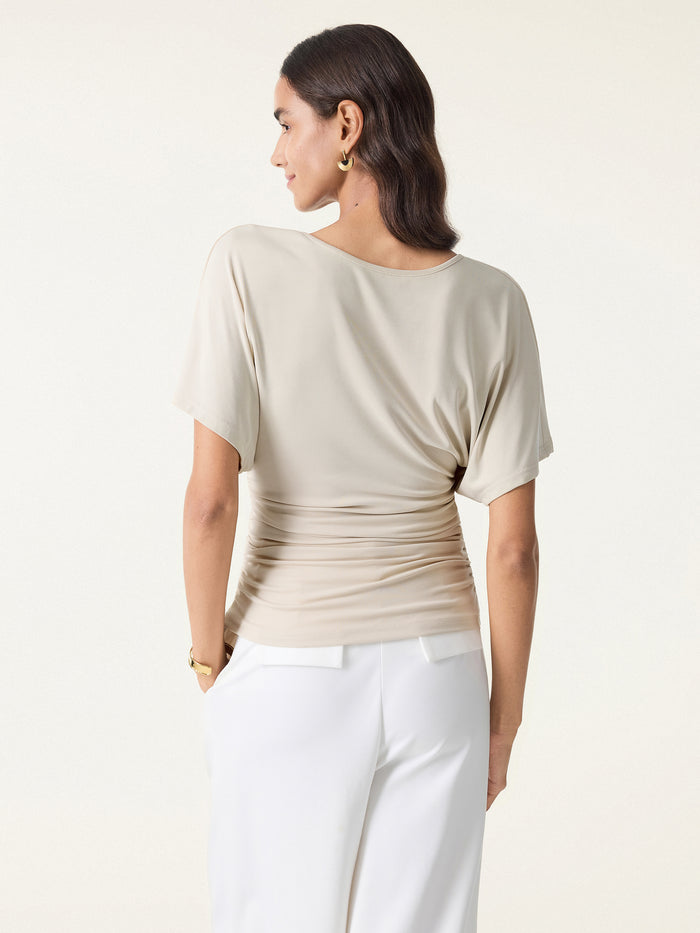 OGLmove 2Pcs Set Boatneck Batwing Sleeve Top & Mid-Rise Wide-Leg Lounge Pants