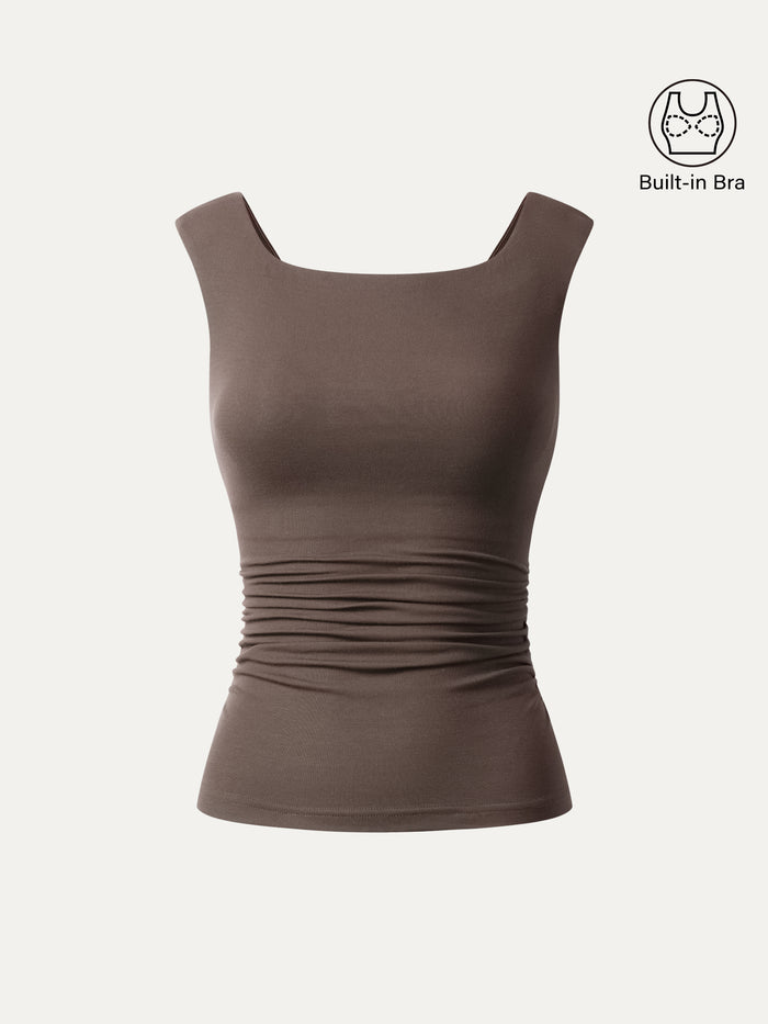 OGLmove Boatneck Low Back Gathered Bra Top