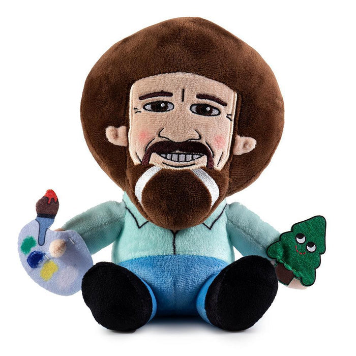 Bob Ross Plush Phunny by Kidrobot featuring a soft, cuddly plush toy of the iconic painter with signature hairstyle and smile.