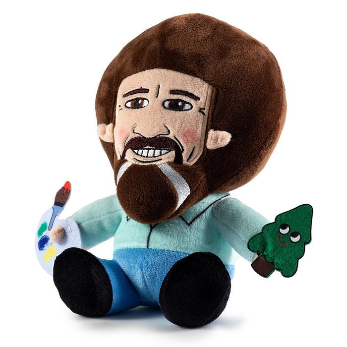 Soft Bob Ross Plush Phunny by Kidrobot featuring the iconic painter's face with a cheerful expression.