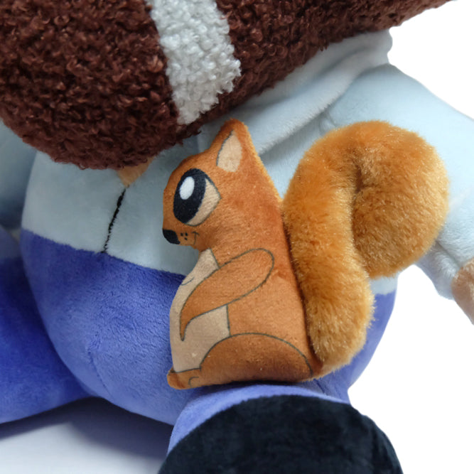 Bob Ross HugMe plush toy with Peapod the squirrel, soft and cuddly plush featuring Bob Ross and his squirrel friend.