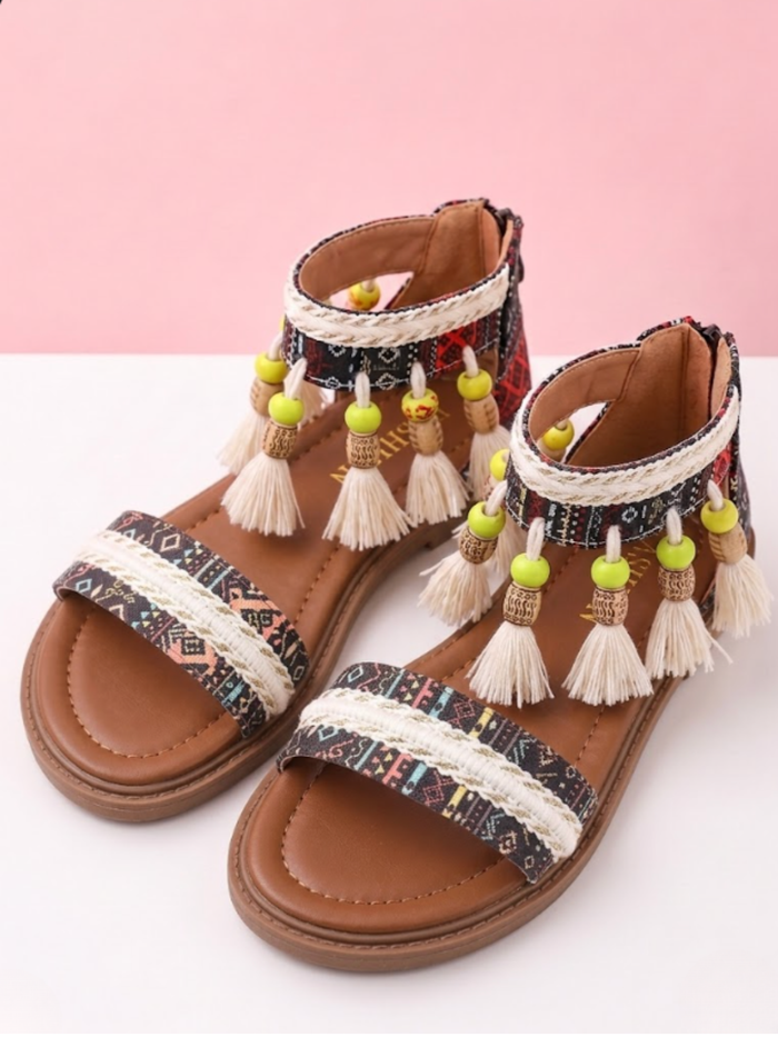 Boho Breeze Tassel Print Slip-On Sandals Mia Belle Girls