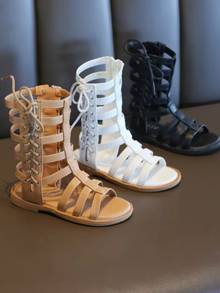 girls high gladiator sandals white brown black lace up shoes