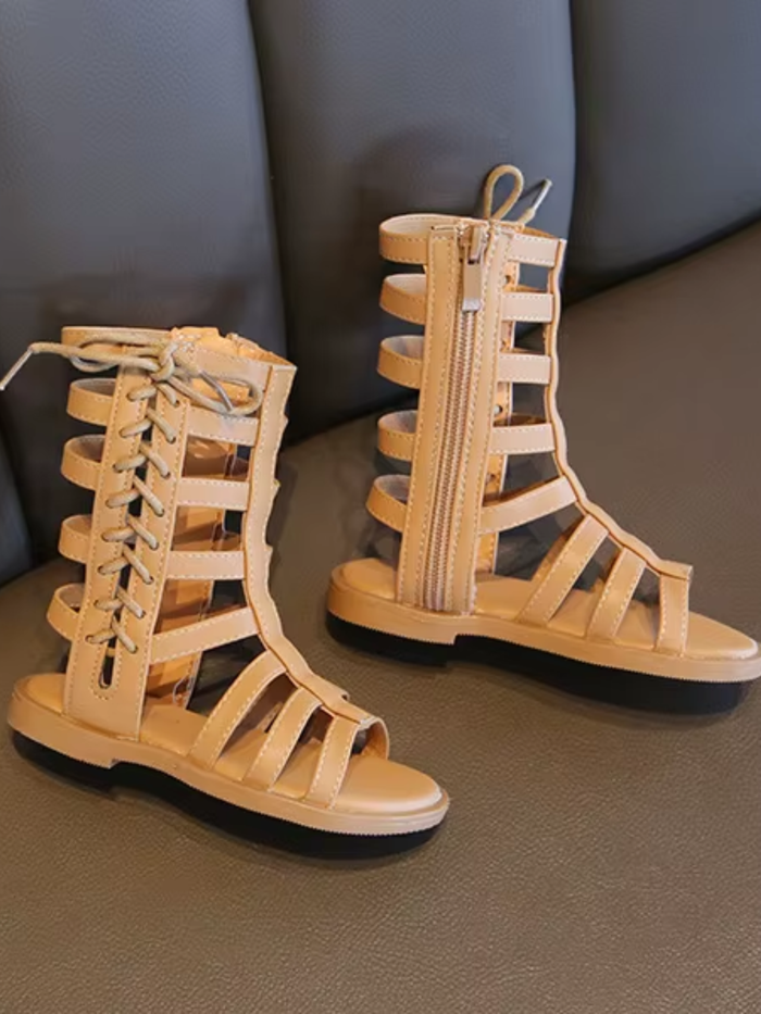 kids fashion sandals lace up gladiator brown