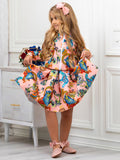 Botanical Owl Coral Neoprene Pleated Skirt by Kids Couture Mia Belle Girls