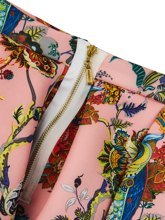 Botanical Owl Coral Neoprene Pleated Skirt by Kids Couture Mia Belle Girls