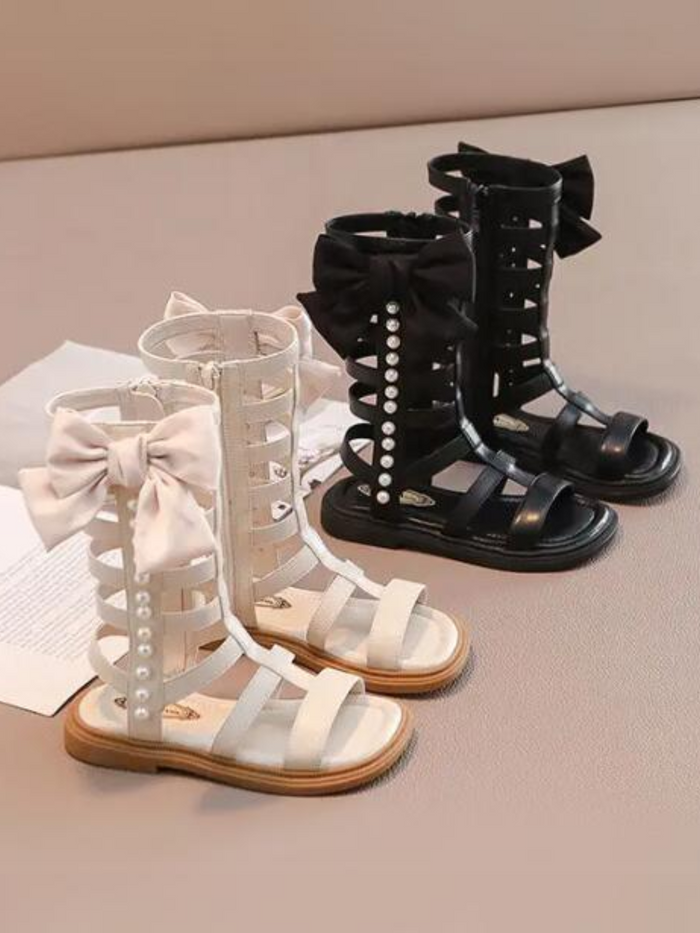 Bow-Embellished Pearl Gladiator Sandals By Liv and Mia Mia Belle Girls
