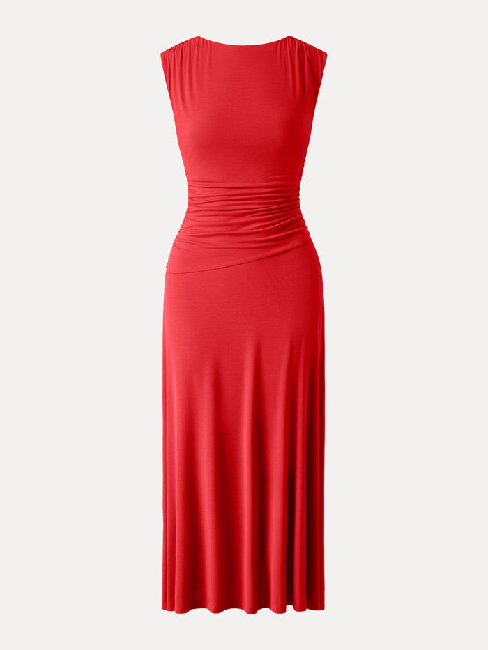 OGLmove Breezy Cooling Side Ruched Maxi Dress Red XS