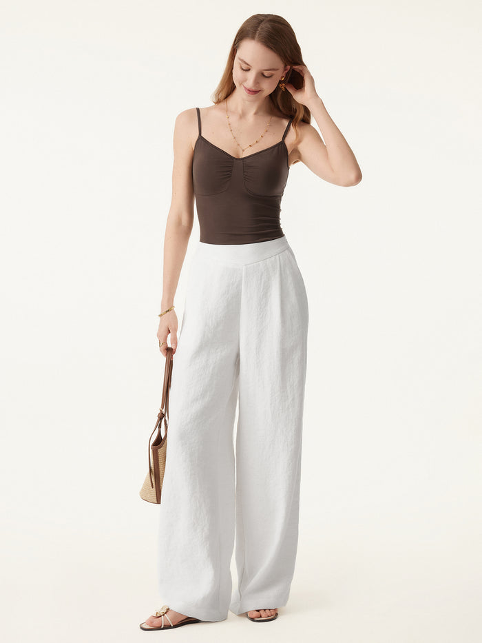 OGLmove Linen-Like Mid Rise Wide Leg Pant with Pockets