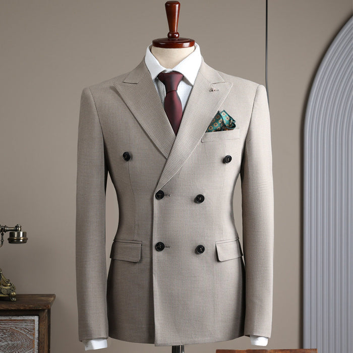 British Retro Double Breasted Men's Groom Wedding Slim Fitting Suit 2 Pieces Set - Rosymae