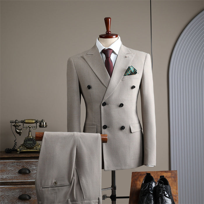 British Retro Double Breasted Men's Groom Wedding Slim Fitting Suit 2 Pieces Set - Rosymae
