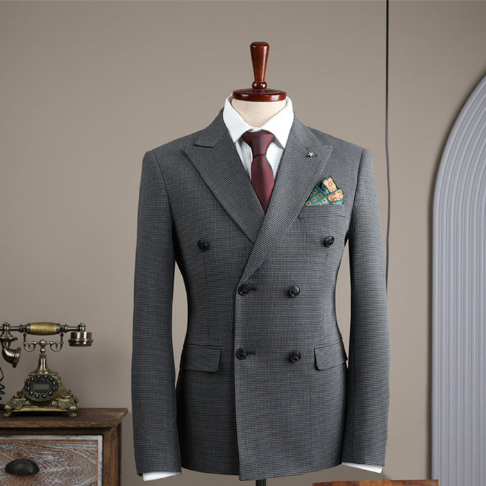 British Retro Double Breasted Men's Groom Wedding Slim Fitting Suit 2 Pieces Set - Rosymae