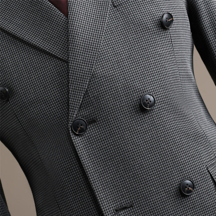 British Retro Double Breasted Men's Groom Wedding Slim Fitting Suit 2 Pieces Set - Rosymae