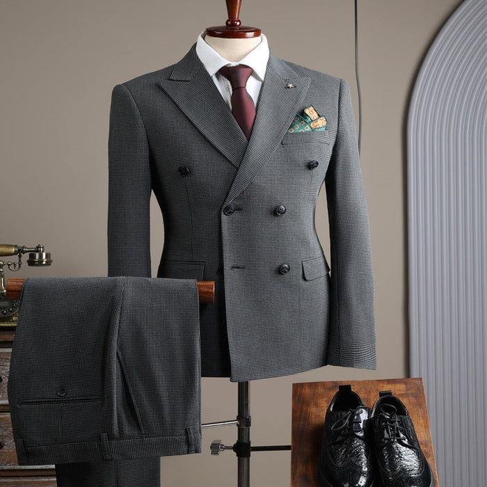 British Retro Double Breasted Men's Groom Wedding Slim Fitting Suit 2 Pieces Set - Rosymae