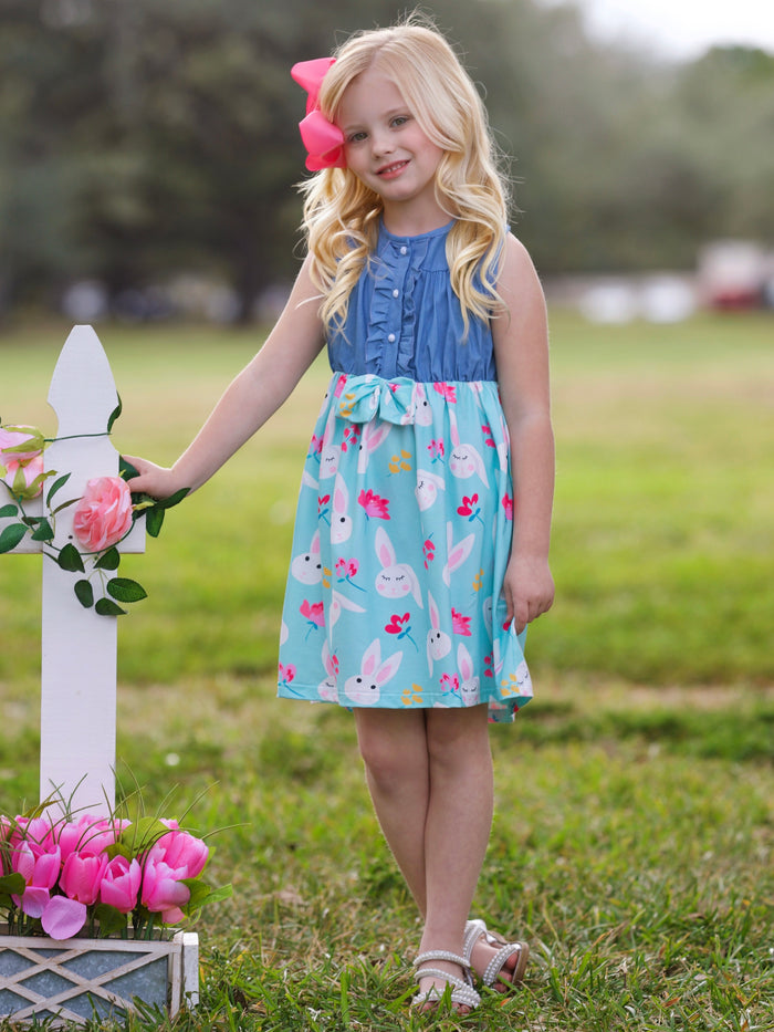 Bunny Bows Chambray Easter Dress Mia Belle Girls