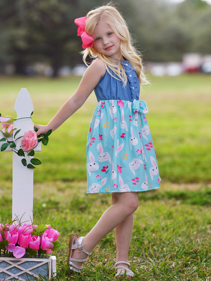 Bunny Bows Chambray Easter Dress Mia Belle Girls