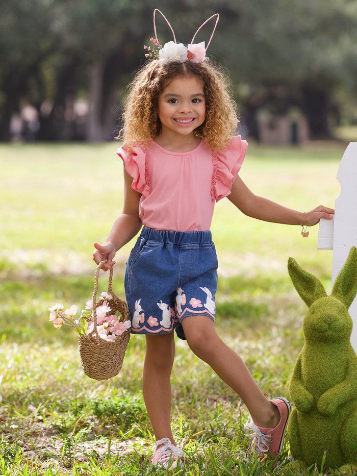 Bunny Business Denim Shorts Set Mia Belle Girls